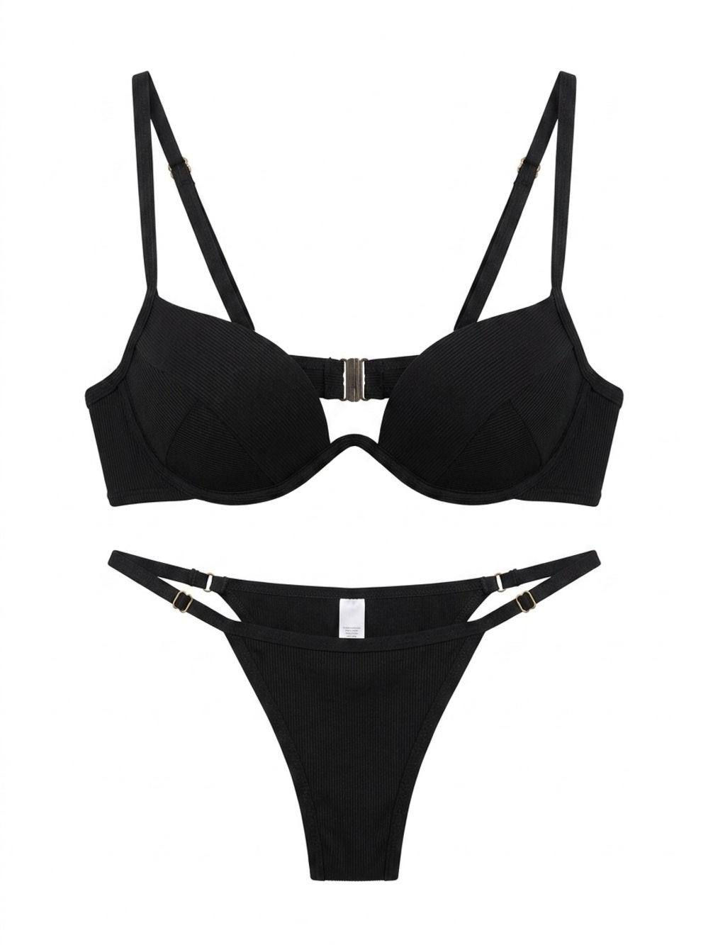 SHEIN Black Ribbed Underwire Bikini Set